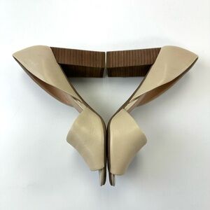 Franco Sarto cream leather Emma block heel Peeptoe neutral womens shoes Size 7